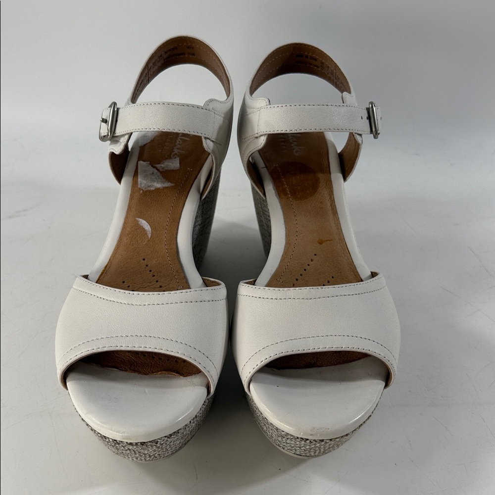 White Clarks Platform Sandals with Buckle size 7